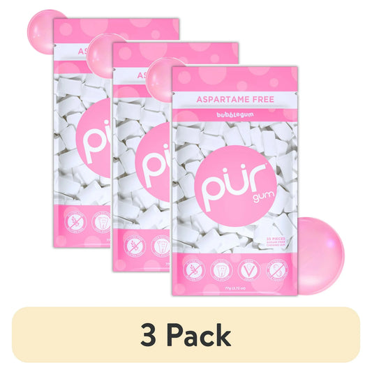 (3 Pack) PUR Gum Sugar Free 100% Xylitol Vegan Aspartame Free Gluten Free