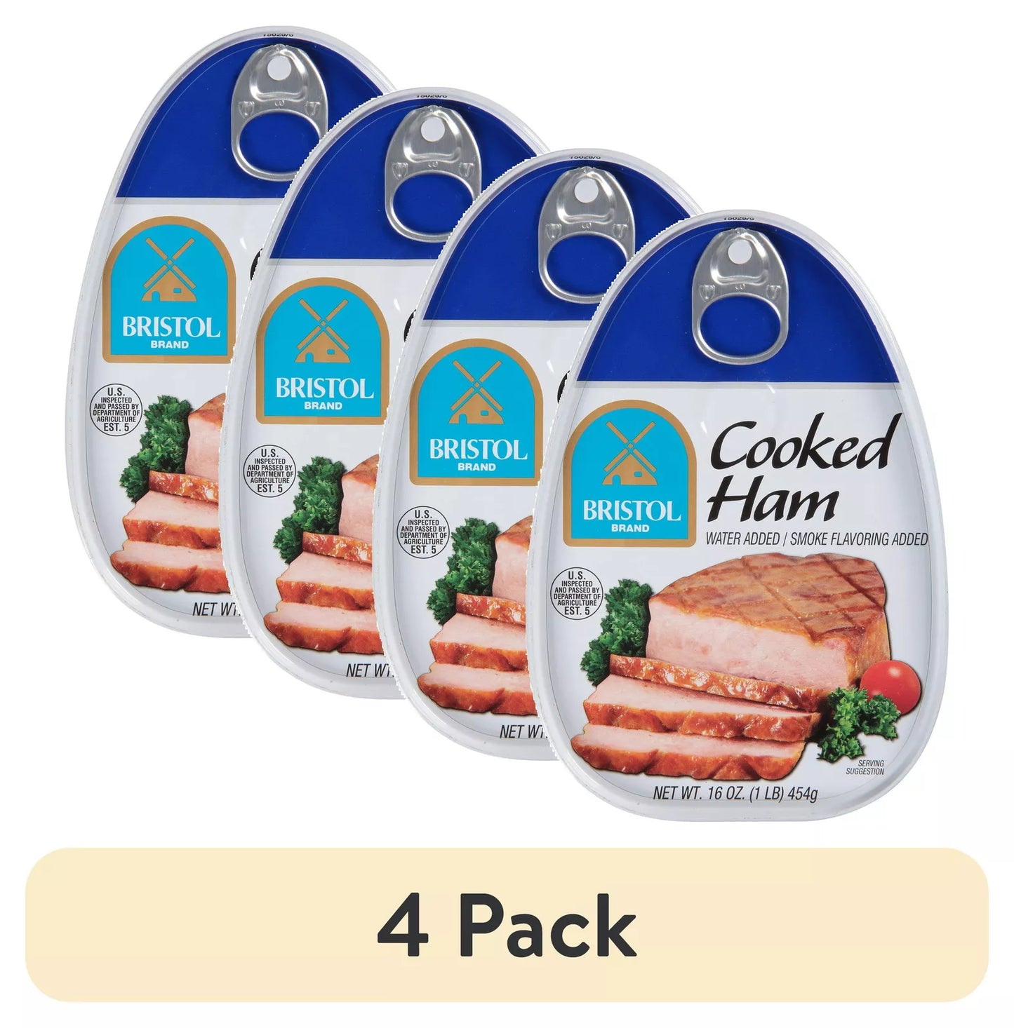 (4 pack) Bristol Smoke Flavor Cooked Ham, High Protein, 16 oz Aluminum Can