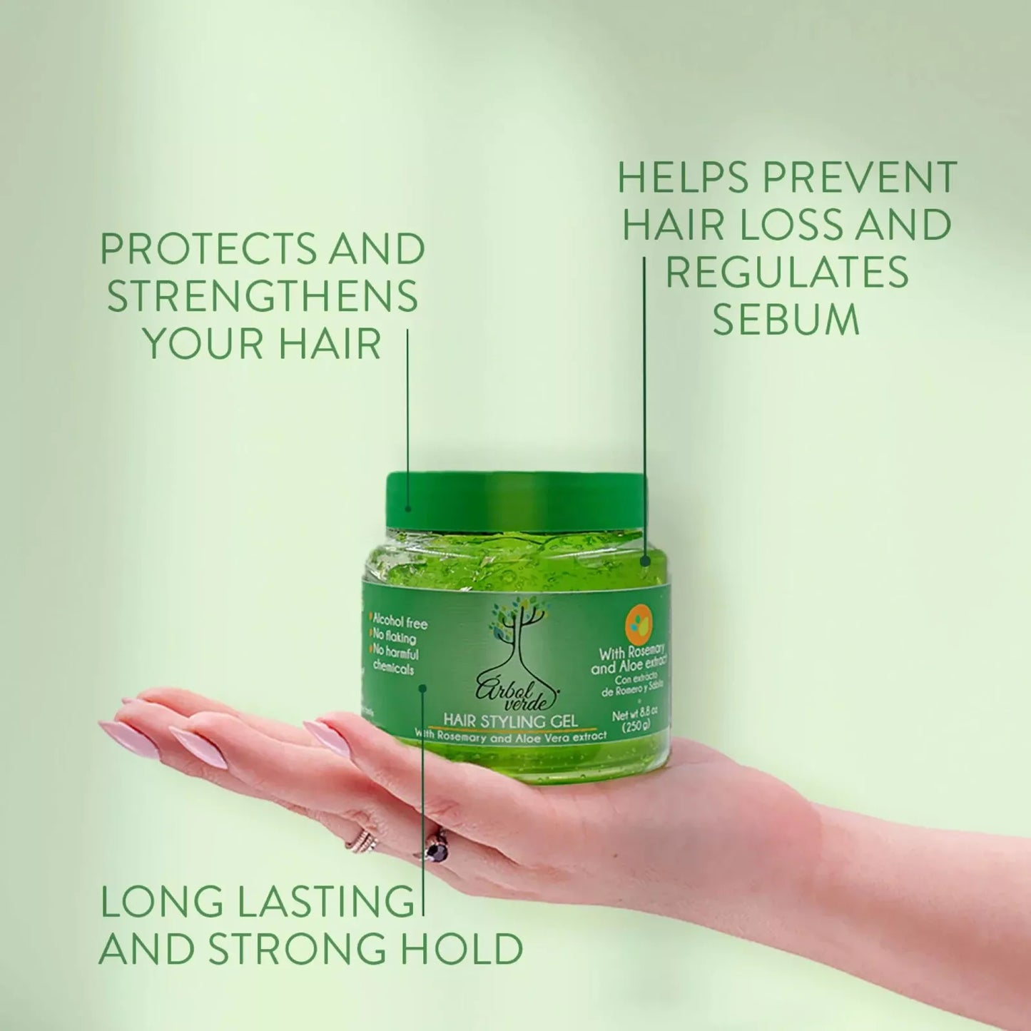 Arbol Verde Rosemary Hair Styling Gel, Long Lasting Hold, 8.8 oz