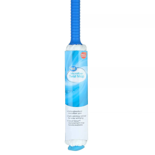 Great Value Self-Wringing Ratchet Microfiber Twist Mop with Removable Head Safe